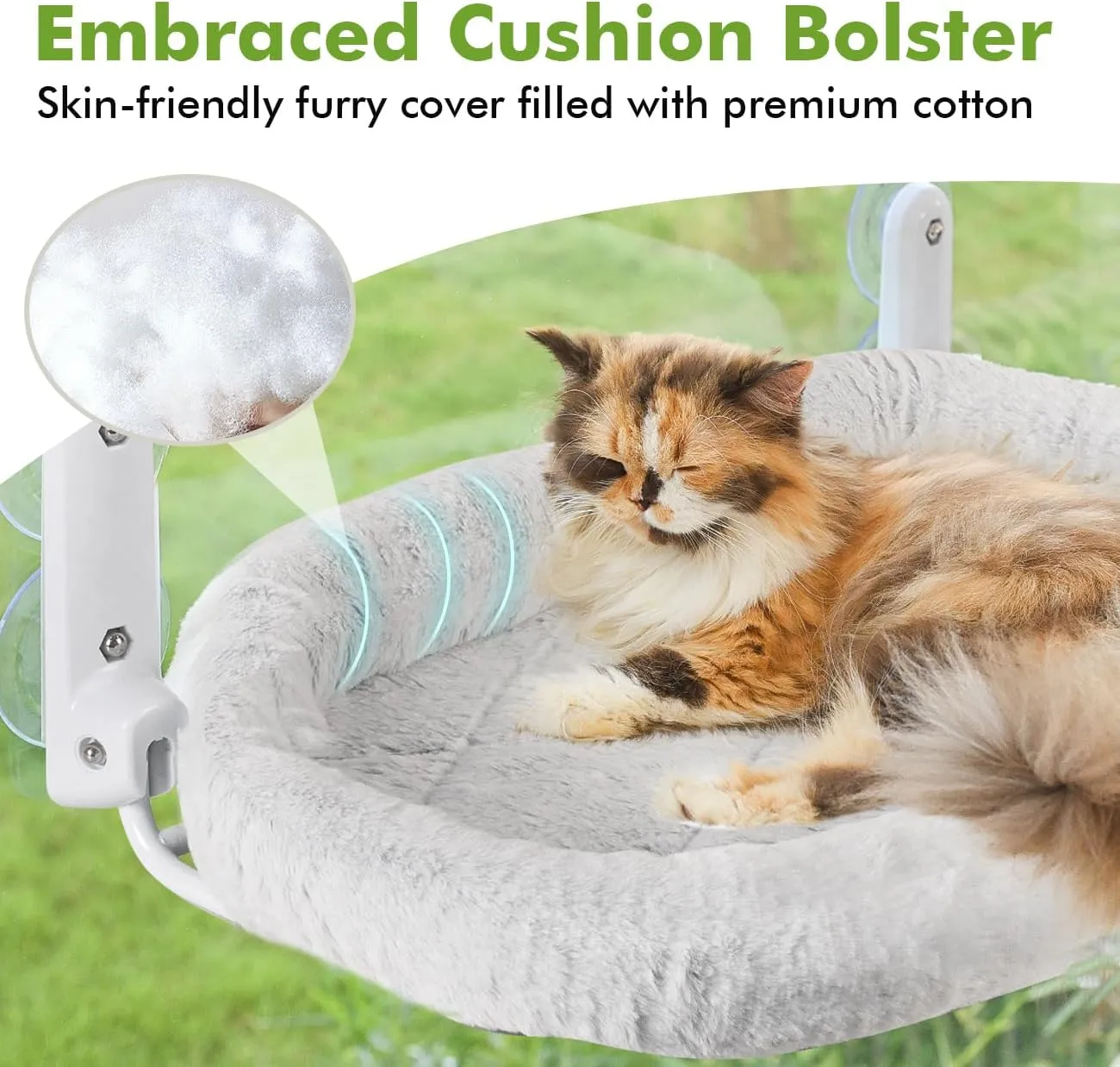 2PC Cat Window Perch with Bolster Foldable Cat Hammock Cushion Bed for Window with Metal Frame, Large Suction Cups Cordless Window Resting Seat for Indoor Cats (Cushion Bed, 2PC)