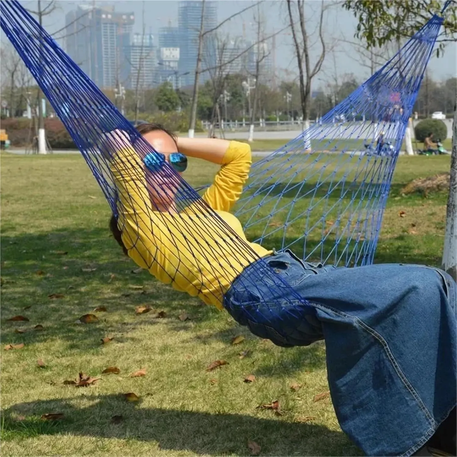 2pcs 106.3" L x 31.5" W Portable Nylon Mesh Hammock - Outdoor Travel Camping & Garden Swing Hang Sleeping Bed, 100kg Capacity(Orange)
