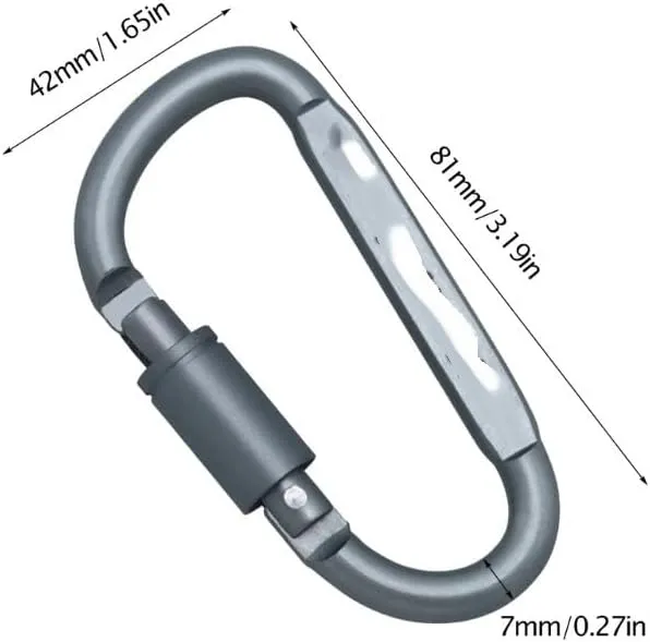 2PCS Aluminum Carabiner Hook D-Shape Carabiner Hook Outdoor Tools Carabiner(Gray)