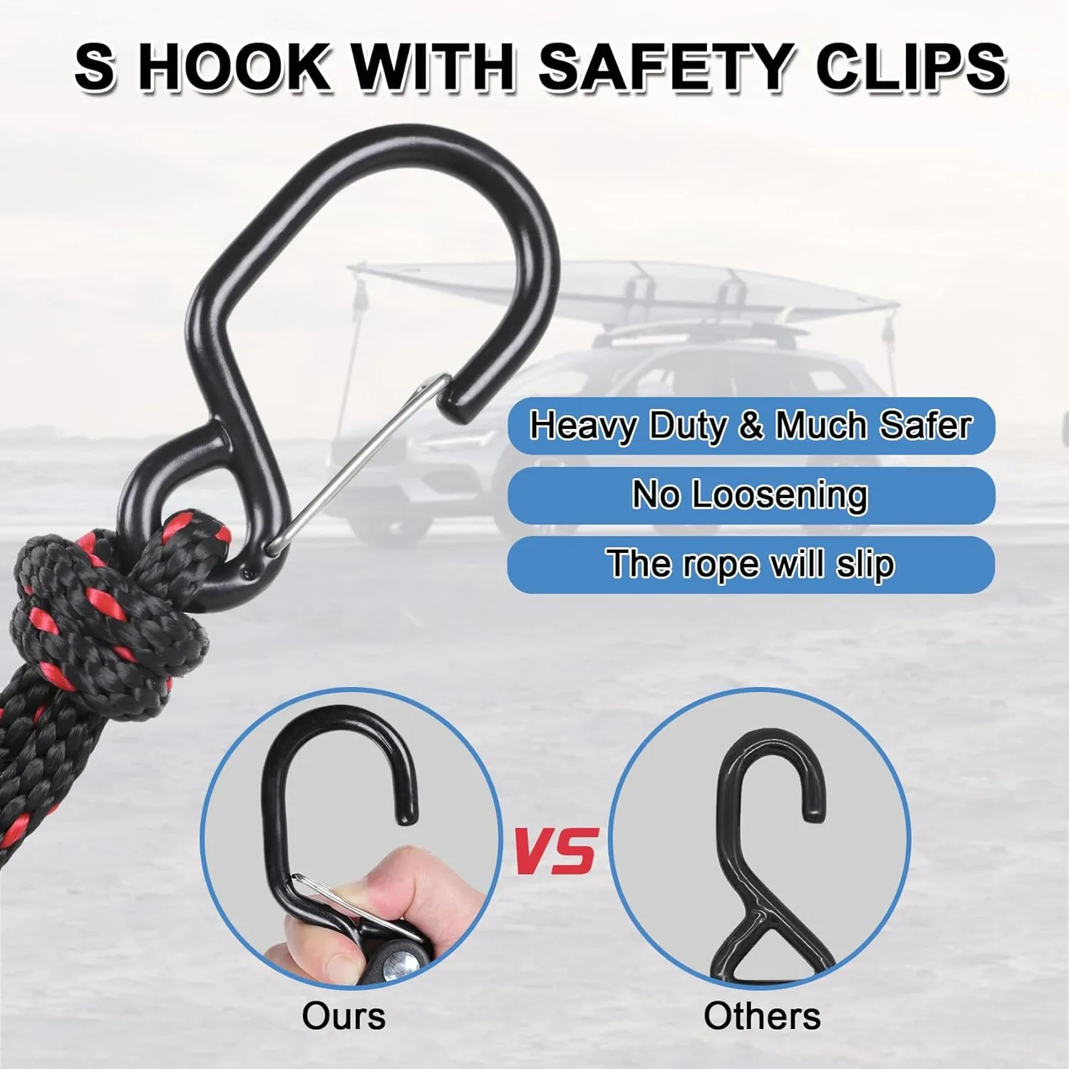 2PCS Kayak Rope Ratchet Tie Down Straps 3/8" ×12' Bow and Stern Tie Down Kayak with Safety S Hook Heavy Duty Ratchet Rope Kayak and Canoe Accessories Black