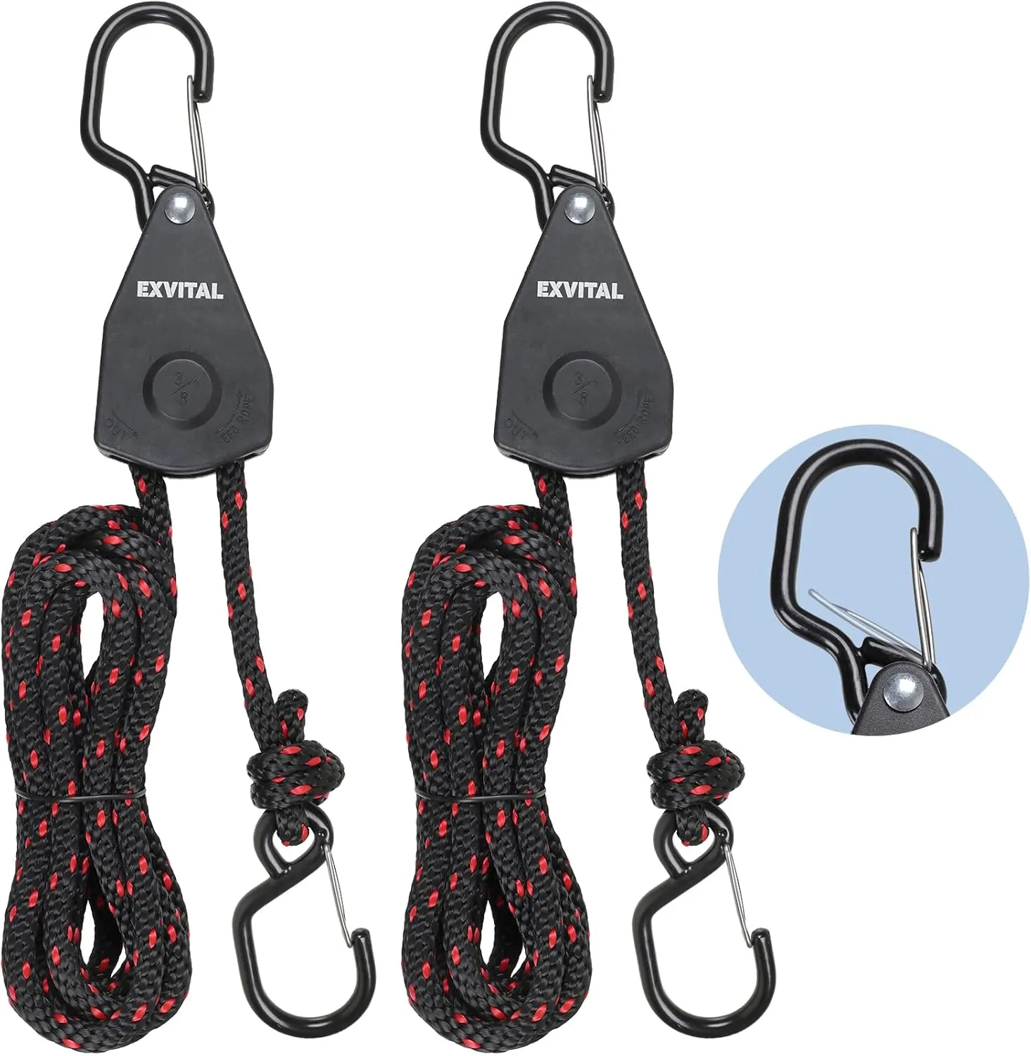 2PCS Kayak Rope Ratchet Tie Down Straps 3/8" ×12' Bow and Stern Tie Down Kayak with Safety S Hook Heavy Duty Ratchet Rope Kayak and Canoe Accessories Black