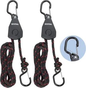 2PCS Kayak Rope Ratchet Tie Down Straps 3/8" ×12' Bow and Stern Tie Down Kayak with Safety S Hook Heavy Duty Ratchet Rope Kayak and Canoe Accessories Black