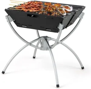 3 in 1 Camping Campfire Grill with Stainless Steel Carrying Bag & Gloves, Portable BBQ Grill Camp for Outdoor Cooking （304 Stainless Steel）Silver