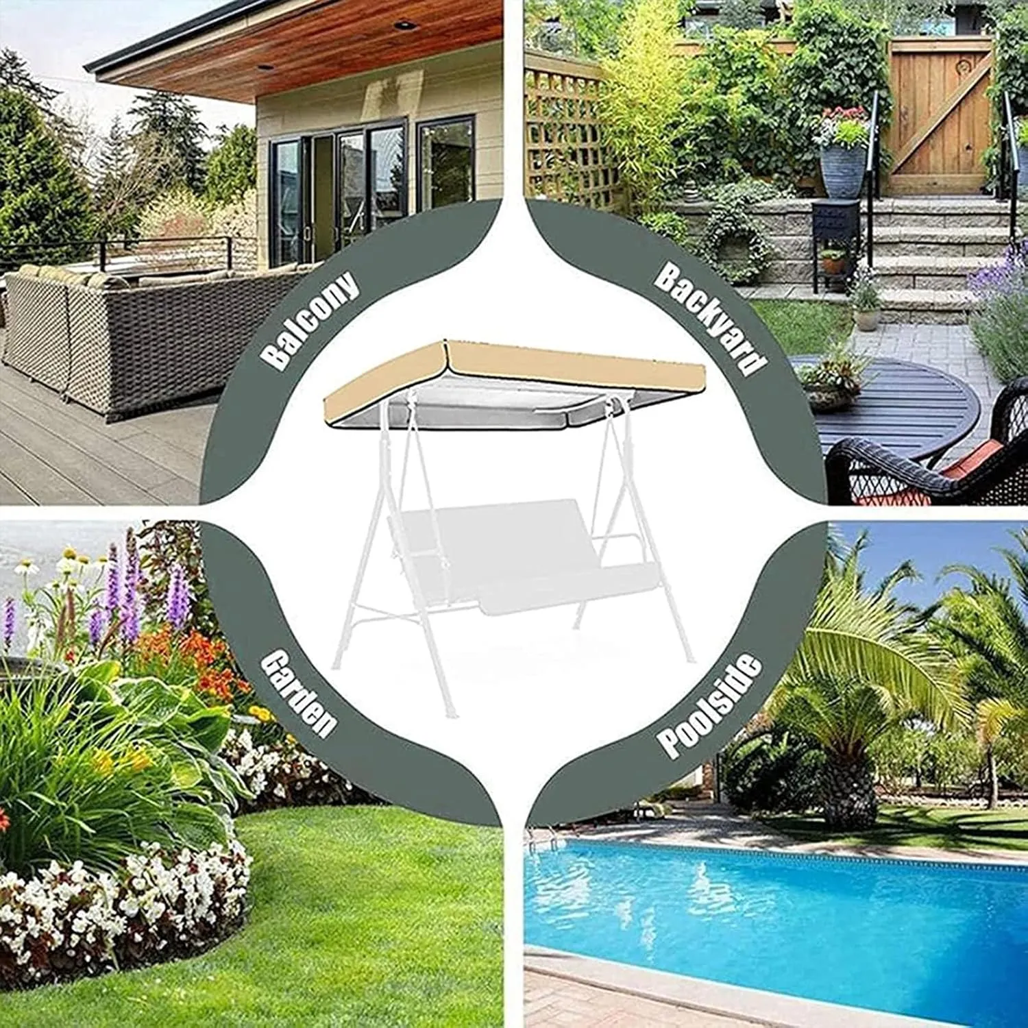 3 Seat Garden Hammock Top Cover, Sun Shade Swing Top Replacement Waterproof Decor Swing Replacement Canopy Top Cover(Red,195 * 125 * 15cm)