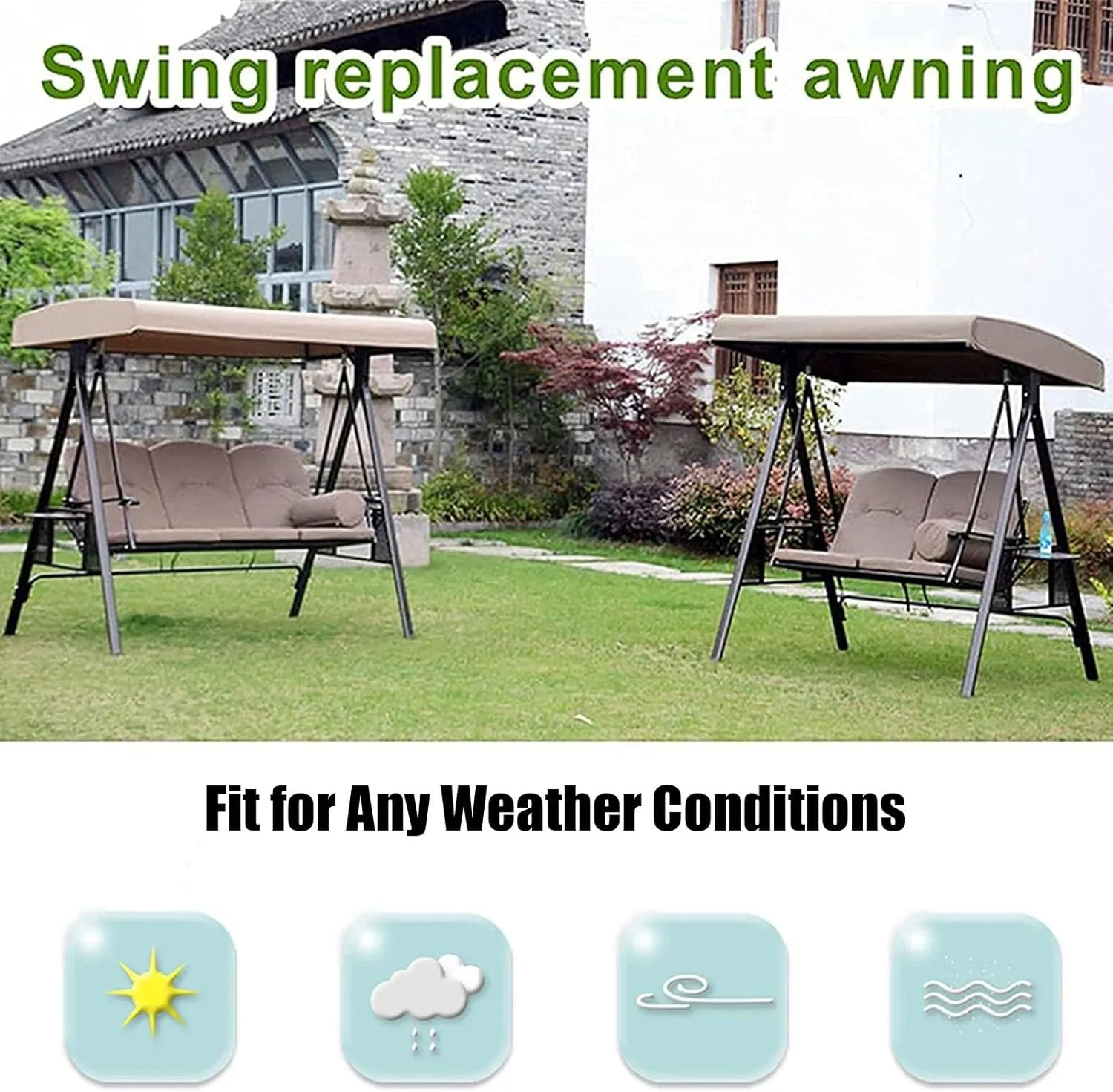 3 Seat Garden Hammock Top Cover, Sun Shade Swing Top Replacement Waterproof Decor Swing Replacement Canopy Top Cover(Red,195 * 125 * 15cm)