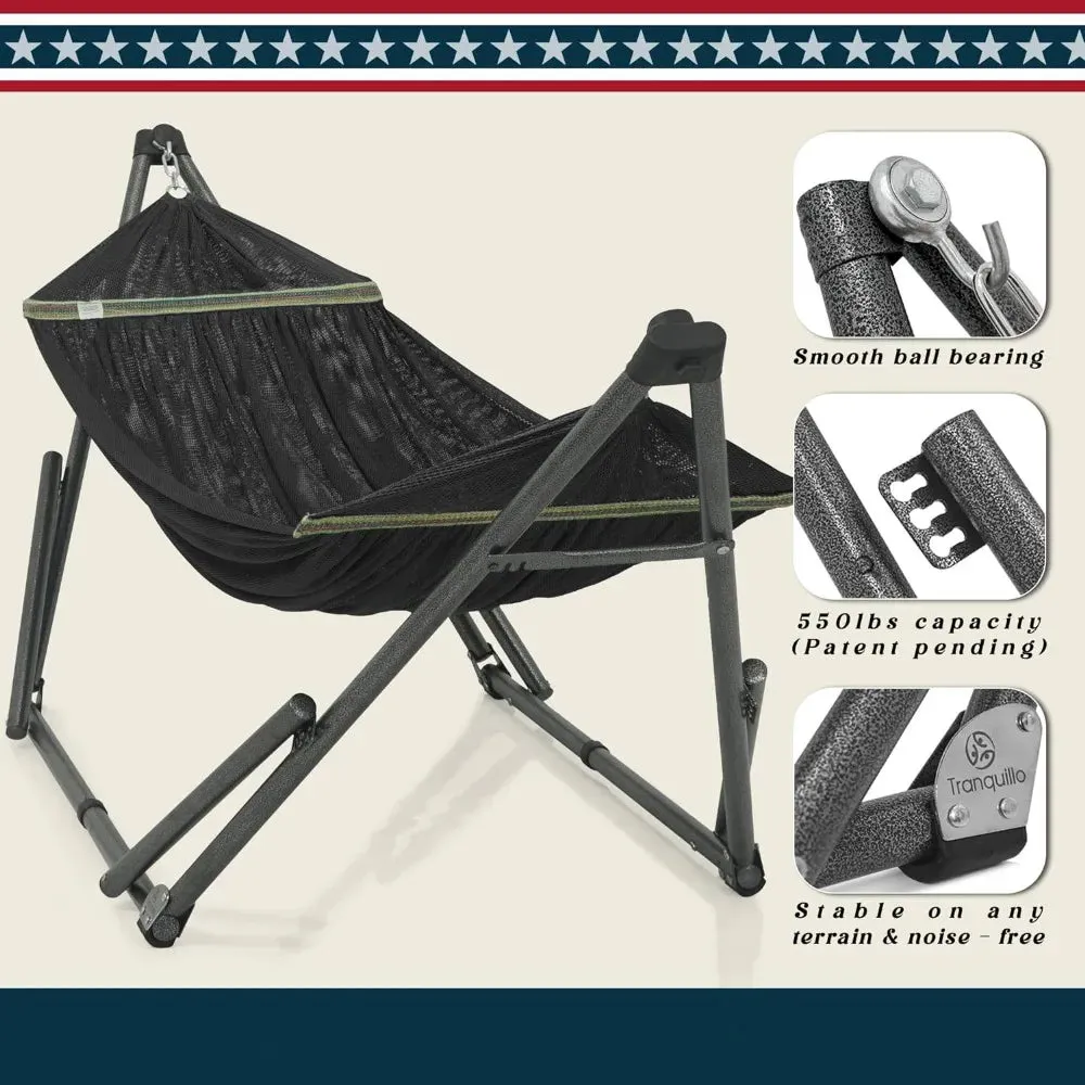3-Year Warranty Hammock Stand, 30s Foldable Hammock with Stand, 550 lbs Capacity Camping Hammock Stand