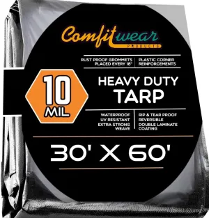 30' x 60' Heavy Duty Silver/Black Waterproof UV Blocking 10 Mil Poly Tarp