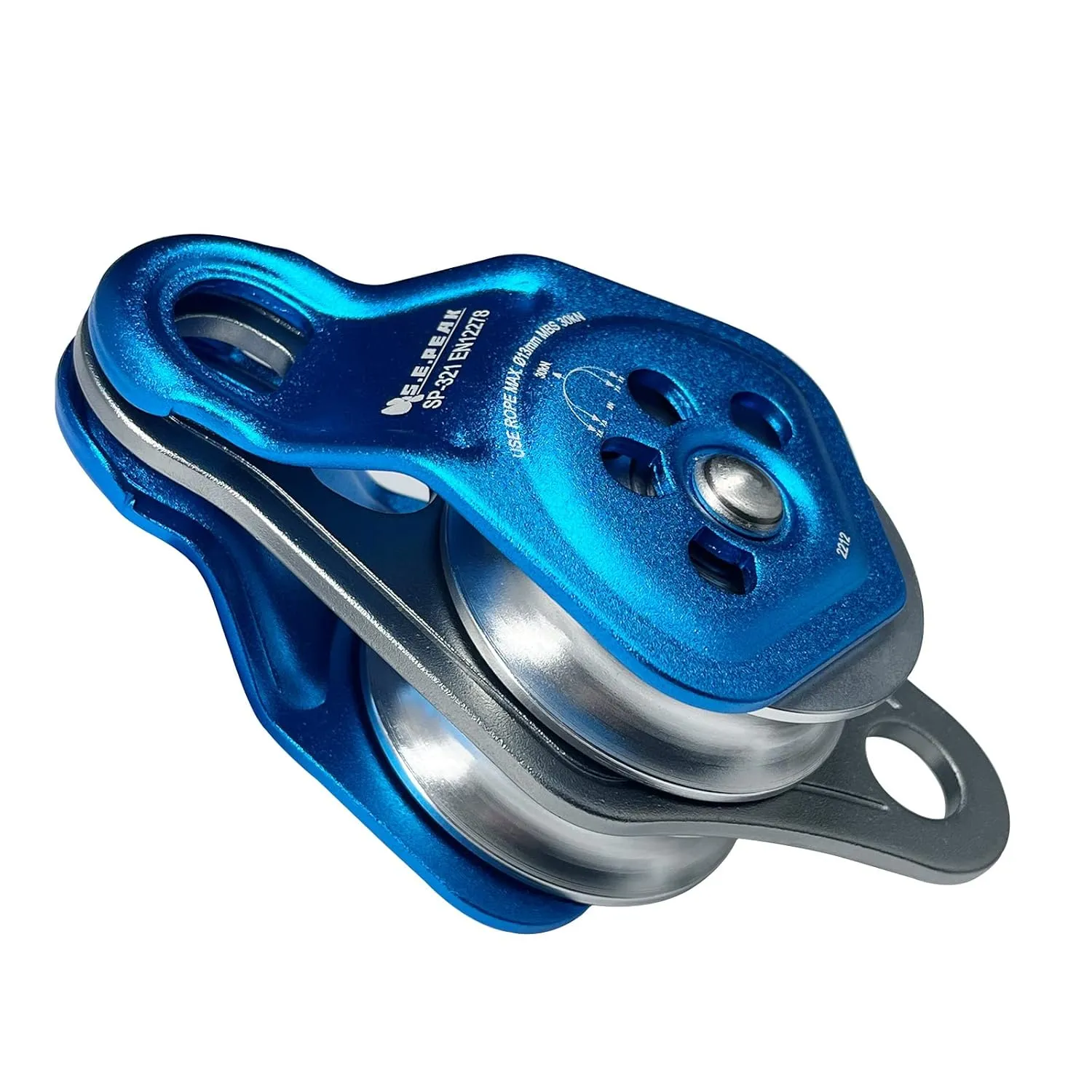 30kN Upgraded Rescue Double Pulley Sheave with Swing Plate,CE High Strength Pulley for Backyard Zipline, Climbing, Rock Rescue Lifting, Hauling, Fit Rope up to 13 mm/Holds Up to 6750lbs,Blue