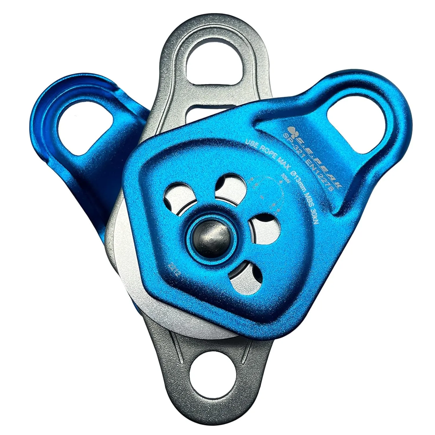 30kN Upgraded Rescue Double Pulley Sheave with Swing Plate,CE High Strength Pulley for Backyard Zipline, Climbing, Rock Rescue Lifting, Hauling, Fit Rope up to 13 mm/Holds Up to 6750lbs,Blue