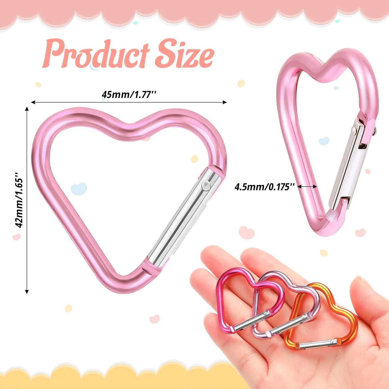 30pcs Heart Carabiner Clip, Alloy Heart Shape Hanging Keychain Clip, Cute Aluminum Carabiner Clip for Hiking Backpack, Car Charms, Purse Bling