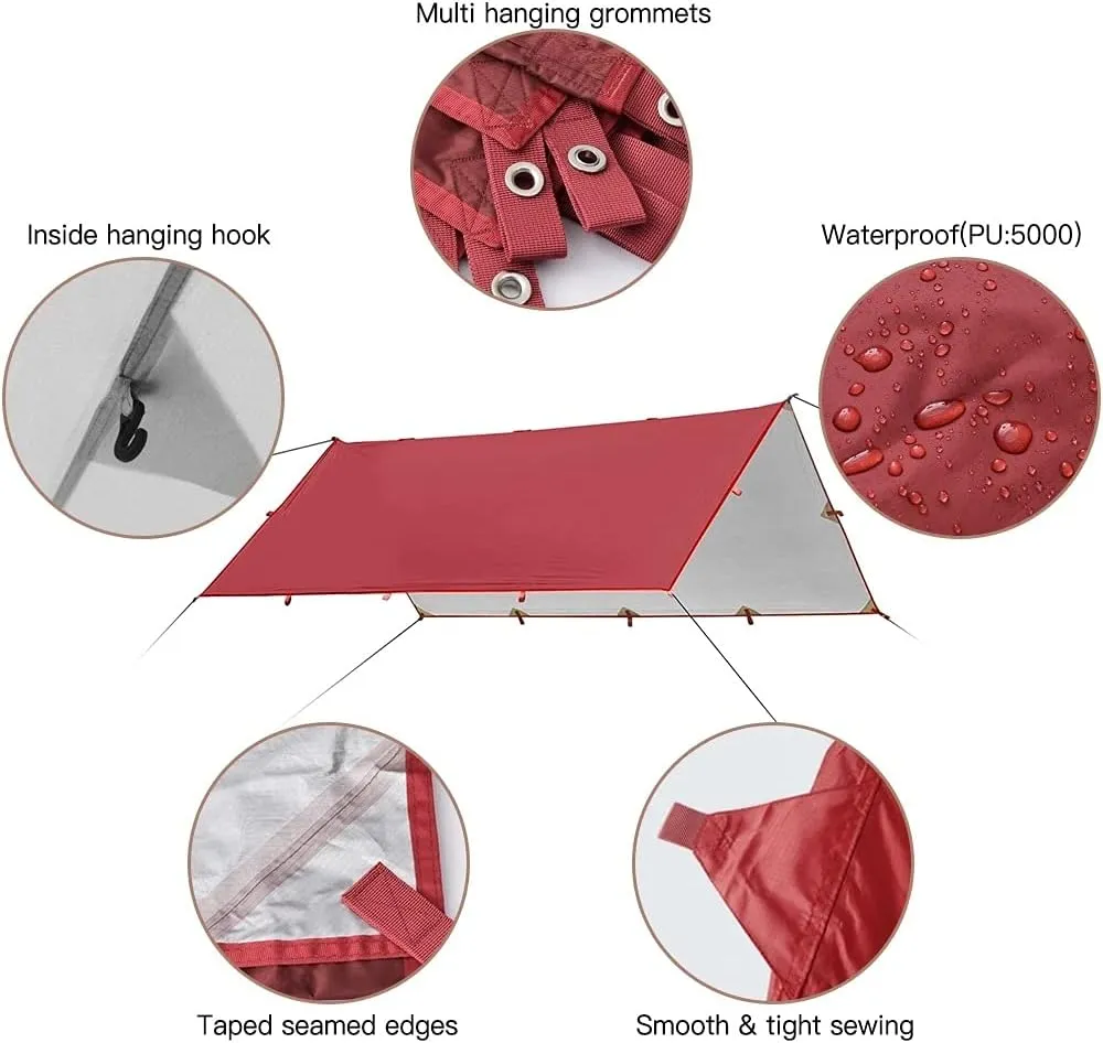 3.2x3m Awning Waterproof Tarp Tent Shade Folding Camping Canopy Ultralight Beach Sun Shelter Camping Tent Travel Tourist Awning (Color : D) (D One Size)