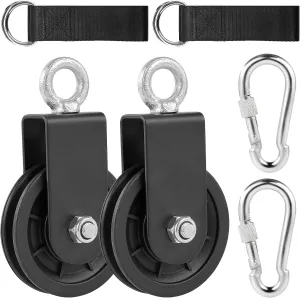 3.54 in Cable Pulley 360 Rotation Traction Wheel with Carabiner and Strap,Silence Smooth Detachable for DIY Gym Pulley System,DIY Gym Attachment Lifting Blocks,Ladder Lift,Hoists,Clothesline