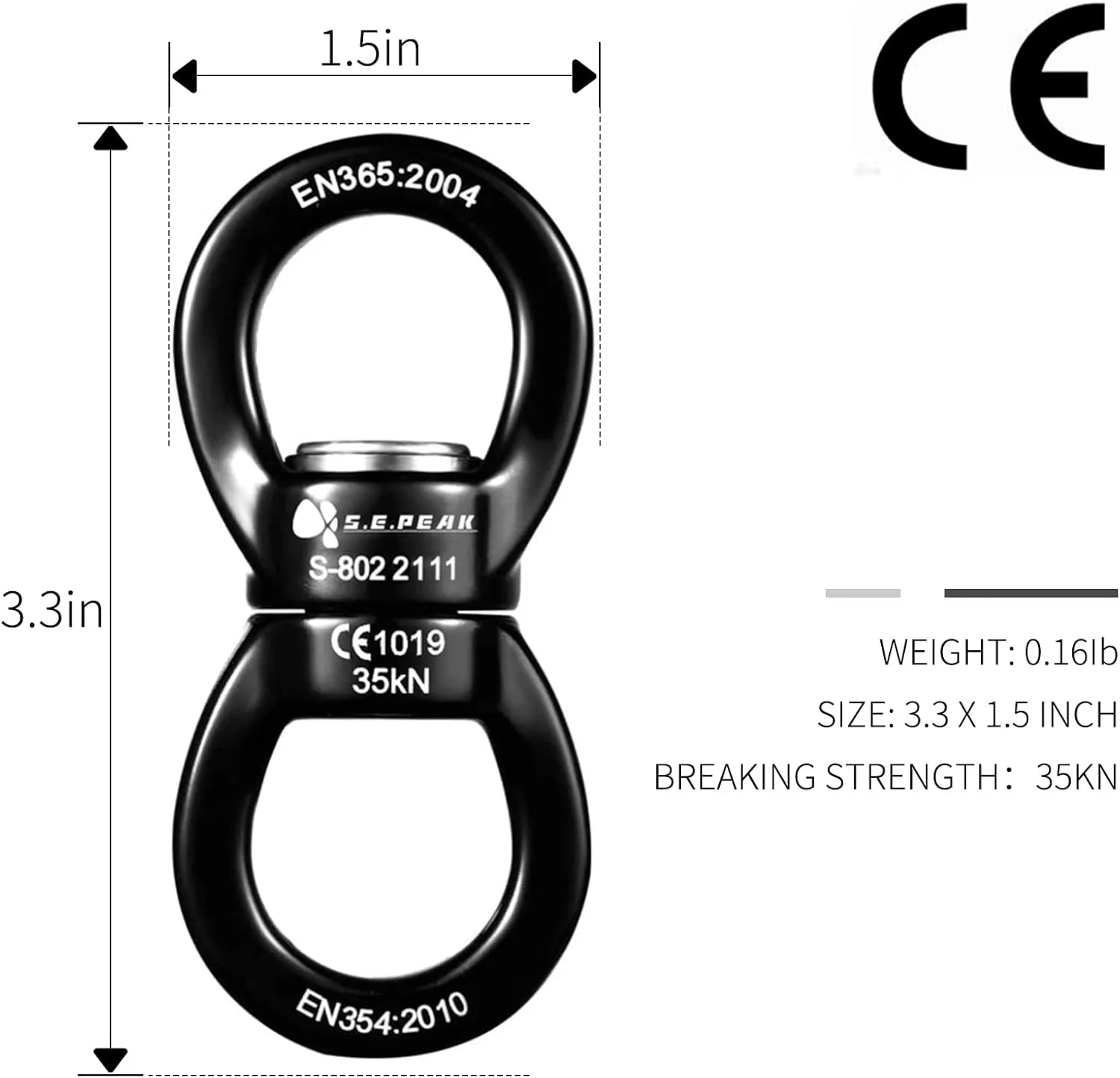 35kN Swing Swivel, CE Certified Safe Swivel Hook, 360°Rotational Device, Silent Hanging Accessory for Tree Swing, Aerial Dance, Swing Spinner Hanger, Rock Climbing, Hanging Hammock,Carabiner