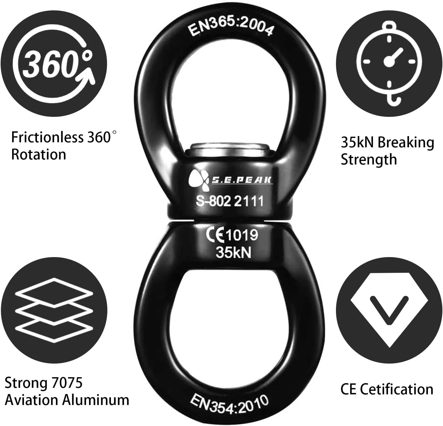 35kN Swing Swivel, CE Certified Safe Swivel Hook, 360°Rotational Device, Silent Hanging Accessory for Tree Swing, Aerial Dance, Swing Spinner Hanger, Rock Climbing, Hanging Hammock,Carabiner
