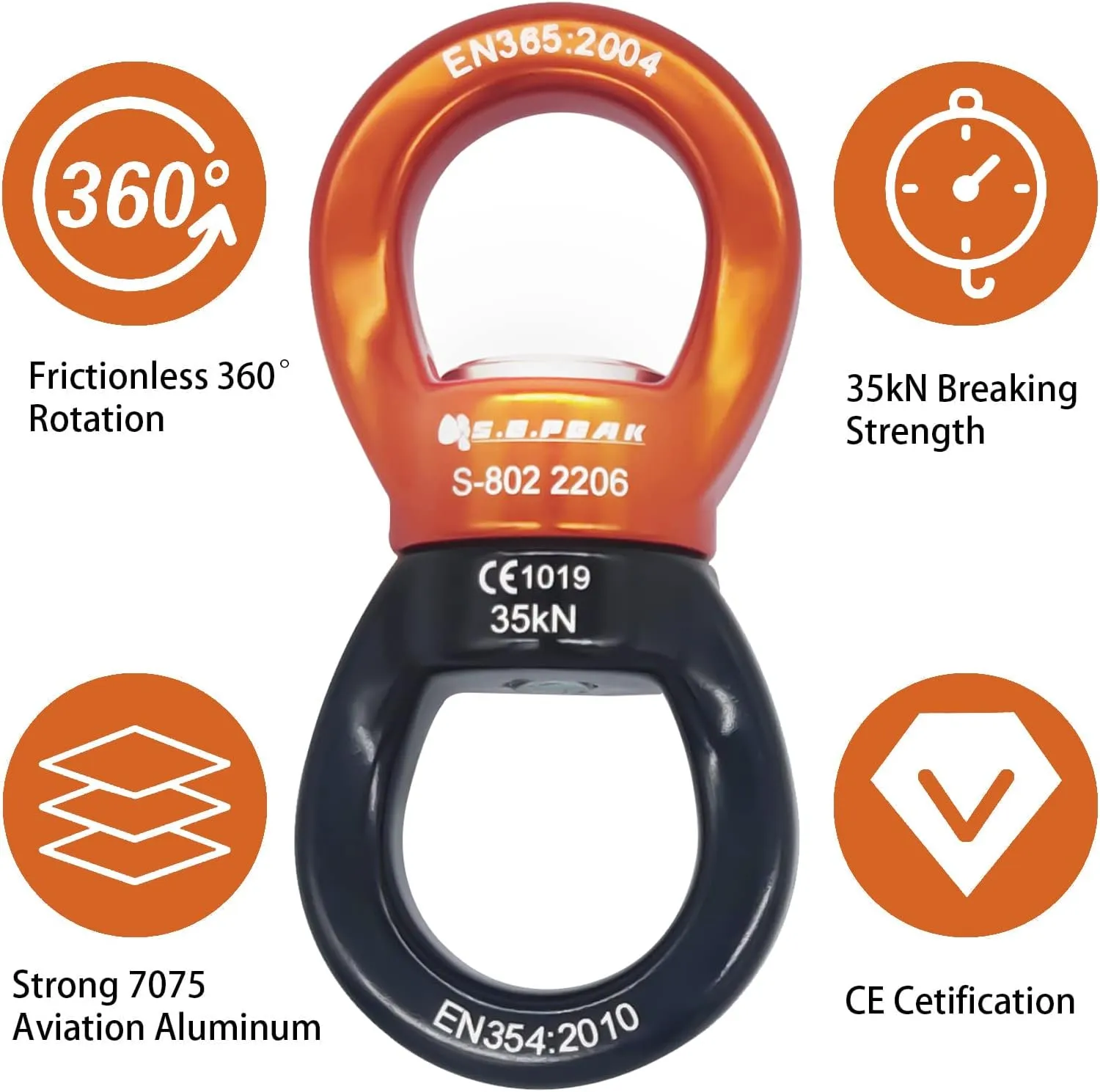 35kN Swing Swivel, CE Certified Safe Swivel Hook, 360°Rotational Device, Silent Hanging Accessory for Tree Swing, Aerial Dance, Swing Spinner Hanger, Rock Climbing, Hanging Hammock,Carabiner