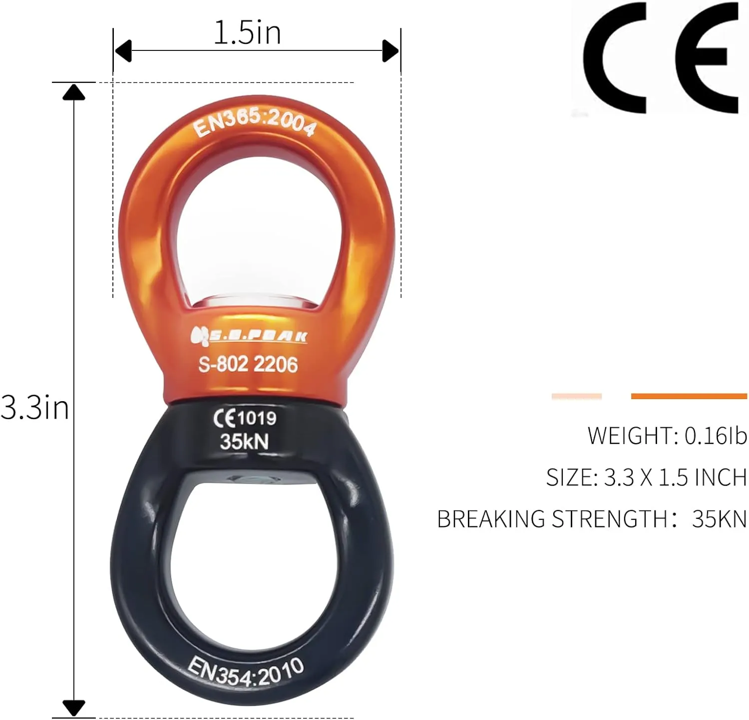35kN Swing Swivel, CE Certified Safe Swivel Hook, 360°Rotational Device, Silent Hanging Accessory for Tree Swing, Aerial Dance, Swing Spinner Hanger, Rock Climbing, Hanging Hammock,Carabiner