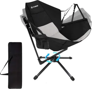 360 Degrees Swivel Camping Chair, Hammock Chair, Folding Rocking Chairs, Aluminum Alloy Adjustable Backrest Swing Chairs, for Outdoor Camping, Beach, Lawn(Black Grey)
