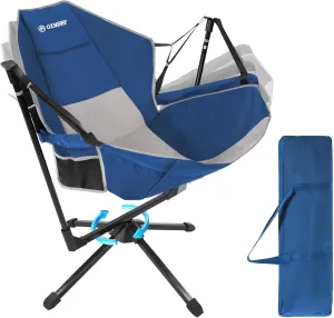 360 Degrees Swivel Camping Chair, Hammock Chair, Folding Rocking Chairs, Aluminum Alloy Adjustable Backrest Swing Chairs, for Outdoor Camping, Beach, Lawn(Blue Grey)