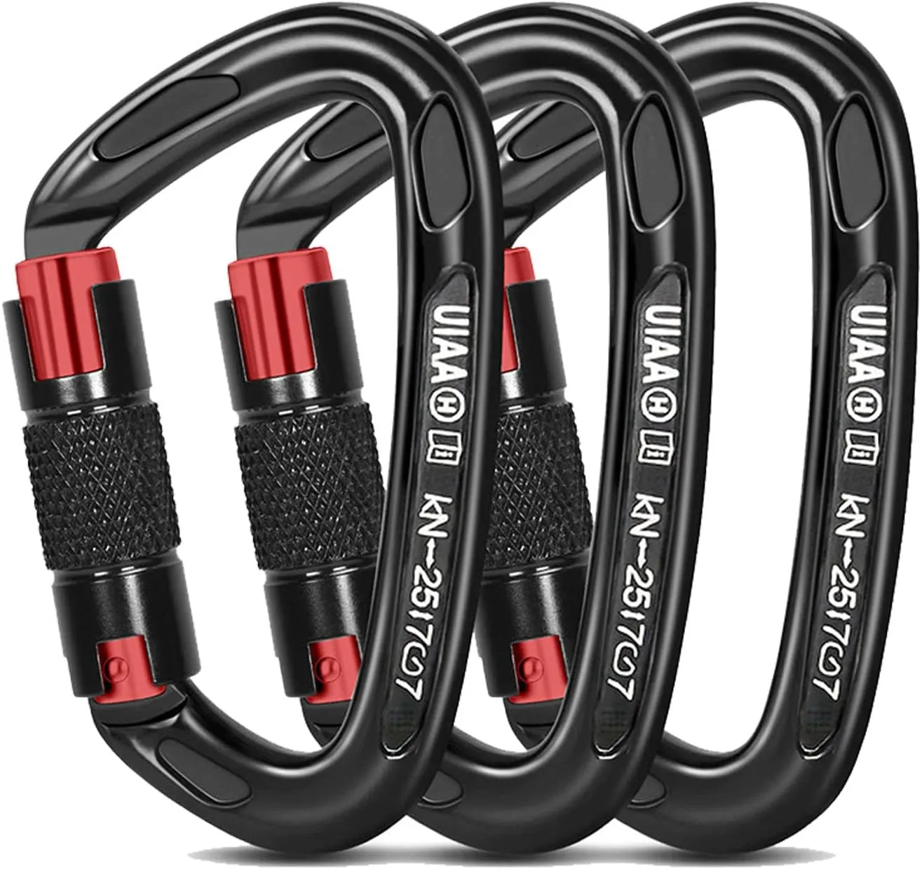 3.93 Inch Auto Locking Mountaineering Carabiner Clips, UIAA Certified 25KN Heavy Duty D-Shaped Carabiners for Rappelling, Mounting, Climbing, Camping, Swing, Rescue & Gym