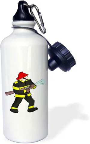 3dRose Fireman in Gear with Firehose Sports Water Bottle, 21 oz, White