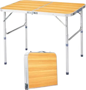 3ft Camping Tables Fold Up Lightweight, Folding Table Camping Table for Outdoor Camp Picnic Beach RV Backyards Kitchen BBQ, Portable & Foldable Design - Wood Grain Color, 90 x 60 x 70CM