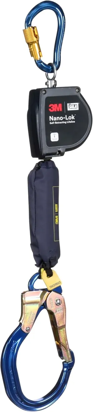 3M DBI-SALA Nano-Lok XL Self-Retracting Lifeline, Aluminum Carabiner 3100605, Web, Aluminum Rebar Lock Hook, 9 ft, Class 1 ANSI