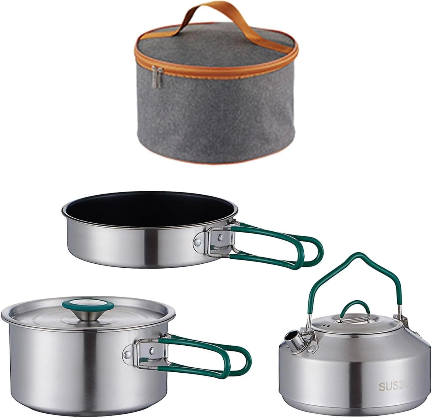 3X Camping Cooking Set Included Carry Bag Outdoor Cook Gear Stockpot Camping Cookware Frying Pan, Teapot, Kettle for Home BBQ