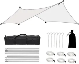 3x4m Camping Awning Outdoor Ultra-Light Sunshade Canopy Flysheet Tent Tarp Sun Shelter Pergola for Tourism Garden Picnic(White)