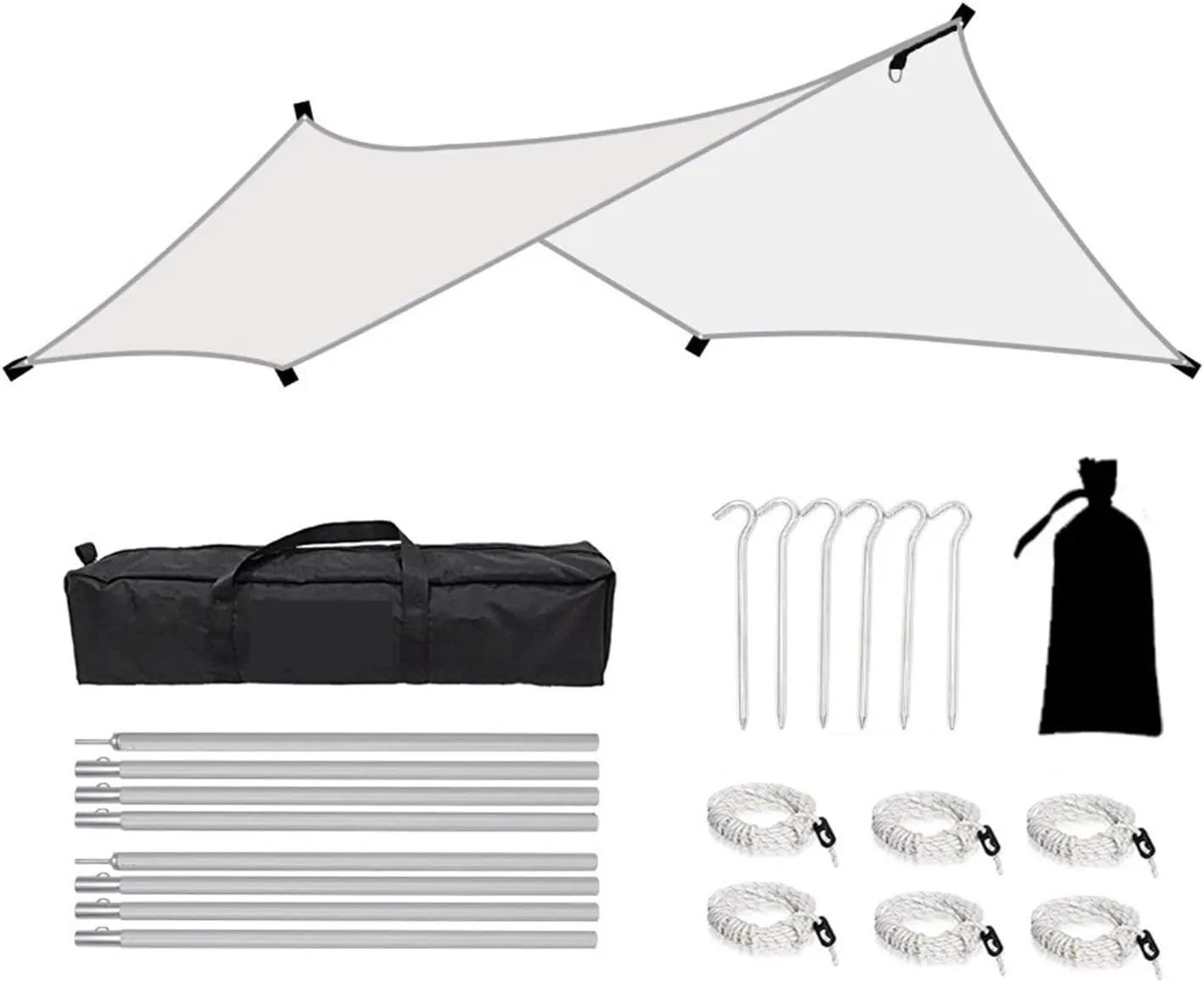 3x4m Camping Awning Outdoor Ultra-Light Sunshade Canopy Flysheet Tent Tarp Sun Shelter Pergola for Tourism Garden Picnic(White)