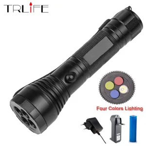 4 Colors Led Flashlight Gear Rotate XPE Aluminum Torch Warning Fishing Lighting Hunting Falsh Light Lantern 18650 Battery