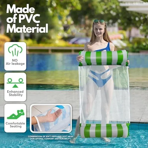 4 Pack Inflatable Hammock Pool Floats with Air Pump and Ball. 4-in-1 Design Conversion. Adult Size Pool Floaties Toys, Multi-Purpose Floats for Swimming Pool, Saddle, Lounge Chair, Hammock, Drifter.