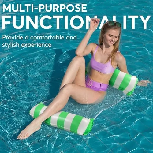 4 Pack Inflatable Hammock Pool Floats with Air Pump and Ball. 4-in-1 Design Conversion. Adult Size Pool Floaties Toys, Multi-Purpose Floats for Swimming Pool, Saddle, Lounge Chair, Hammock, Drifter.
