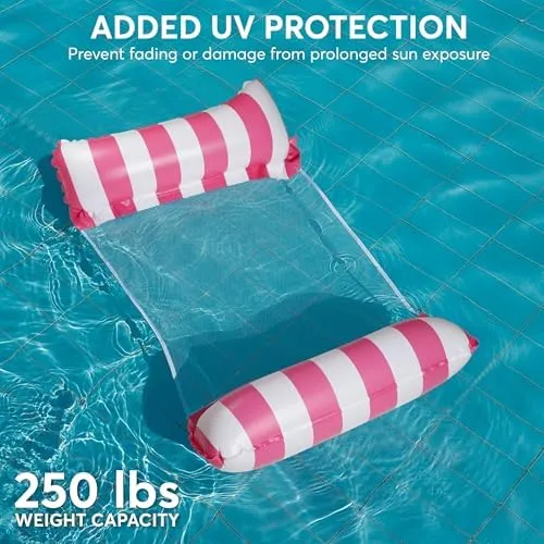 4 Pack Inflatable Hammock Pool Floats with Air Pump and Ball. 4-in-1 Design Conversion. Adult Size Pool Floaties Toys, Multi-Purpose Floats for Swimming Pool, Saddle, Lounge Chair, Hammock, Drifter.