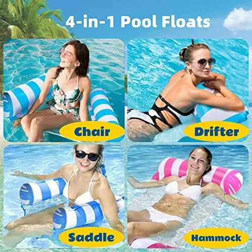 【4 Pack】 Inflatable Pool Floats Hammock, Water Hammock Lounges, Multi-Purpose Swimming Pool Accessories(Saddle, Lounge Chair, Hammock, Drifter) Suitable for Swimming Pool, Beach, Outdoor