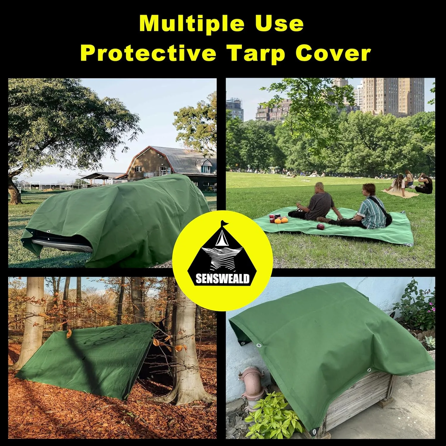 4 Pack Small Heavy Duty Canvas Tarp 3x5 Feet 16oz Water-Resistant Canvas Tarp with Grommets，Tear Resistant, Durable, Multipurpose Protective Green Cover for Camping, Tent, Car