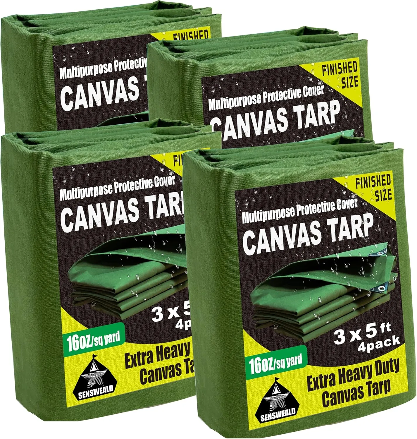 4 Pack Small Heavy Duty Canvas Tarp 3x5 Feet 16oz Water-Resistant Canvas Tarp with Grommets，Tear Resistant, Durable, Multipurpose Protective Green Cover for Camping, Tent, Car