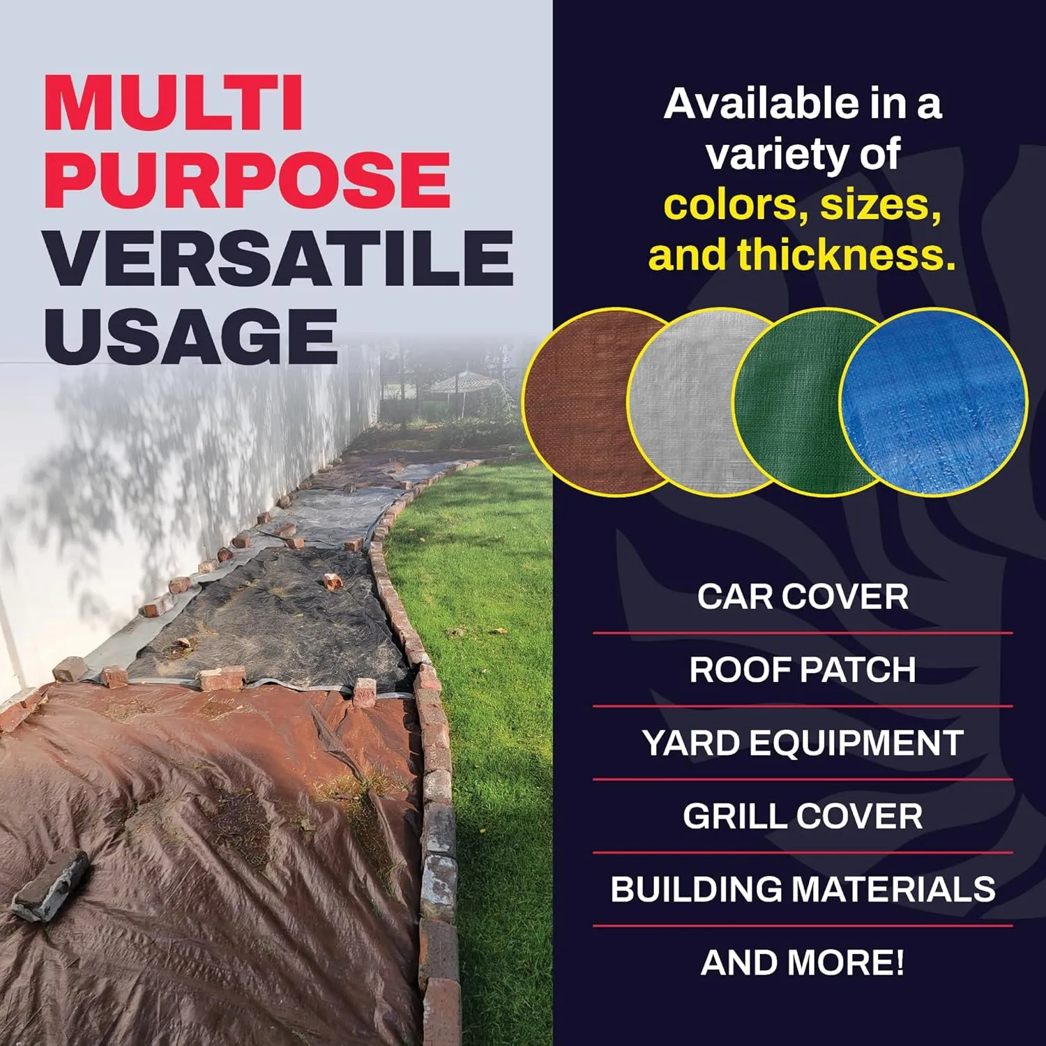 4' x 20' Brown Heavy Duty Tarp with Grommets Reinforced - 16 Mil Thick - Double Sided Plastic Tarps Waterproof - Large Tarpaulin Cover for Outdoor Camping Over/Under Tent Tarp RV Roof Rain - Zebro