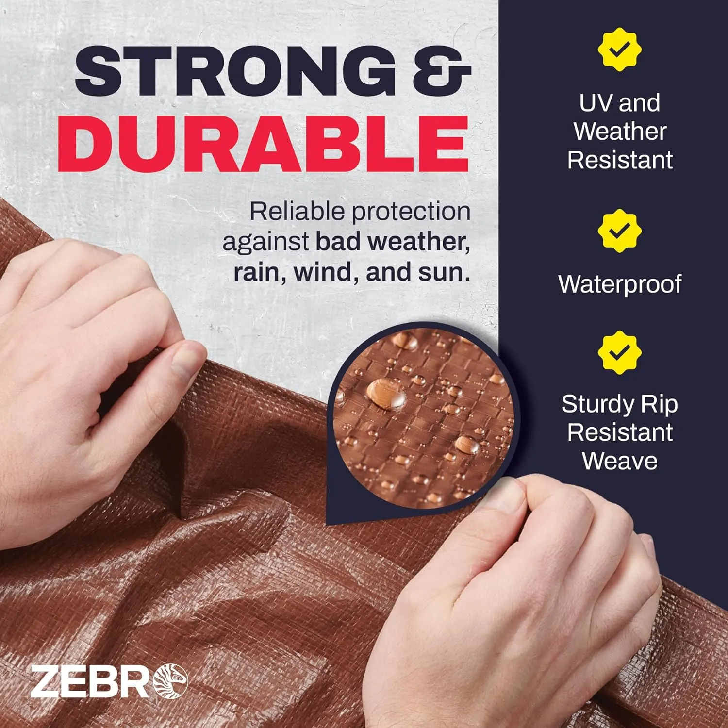 4' x 20' Brown Heavy Duty Tarp with Grommets Reinforced - 16 Mil Thick - Double Sided Plastic Tarps Waterproof - Large Tarpaulin Cover for Outdoor Camping Over/Under Tent Tarp RV Roof Rain - Zebro
