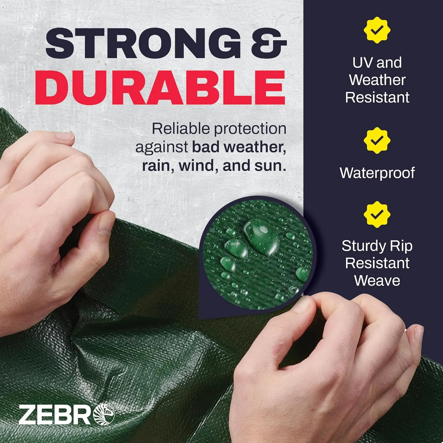 4' x 20' Green Heavy Duty Tarp with Grommets Reinforced - 16 Mil Thick - Double Sided Plastic Tarps Waterproof - Large Tarpaulin Cover for Outdoor Camping Over/Under Tent Tarp RV Roof Rain - Zebro