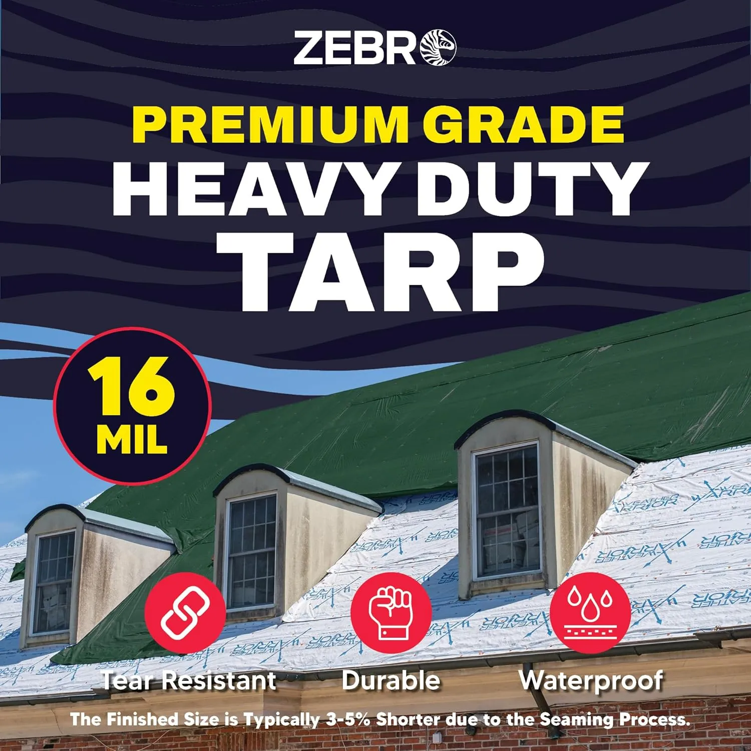 4' x 20' Green Heavy Duty Tarp with Grommets Reinforced - 16 Mil Thick - Double Sided Plastic Tarps Waterproof - Large Tarpaulin Cover for Outdoor Camping Over/Under Tent Tarp RV Roof Rain - Zebro