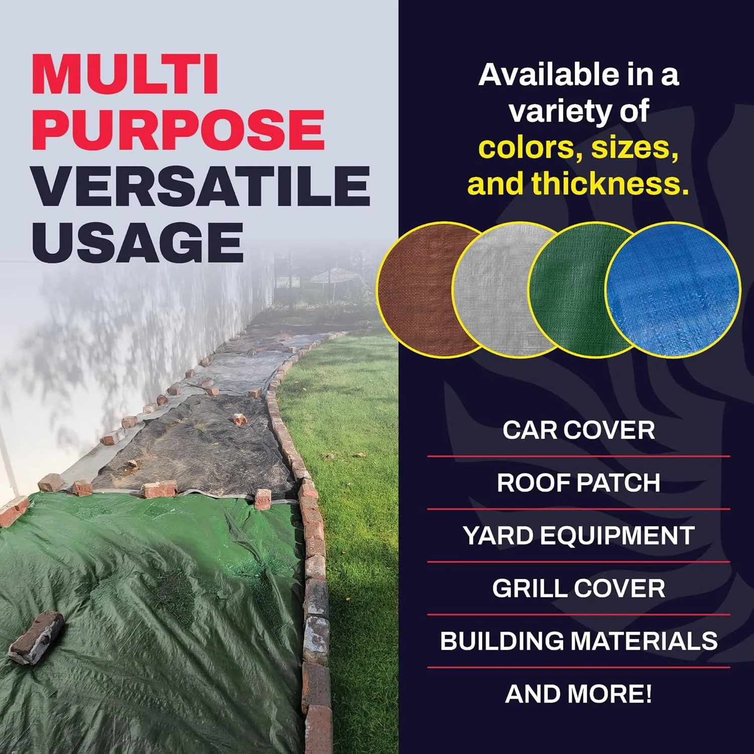 4' x 20' Green Heavy Duty Tarp with Grommets Reinforced - 16 Mil Thick - Double Sided Plastic Tarps Waterproof - Large Tarpaulin Cover for Outdoor Camping Over/Under Tent Tarp RV Roof Rain - Zebro