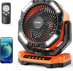 40000mAh Battery Operated Camping Fan, Rechargeable High Velocity Floor Fan, Auto Oscillation Remote Control Timer - Cordless Outdoor Fan for Car Travel RV Camp Garage Patio Hurricane Emergency