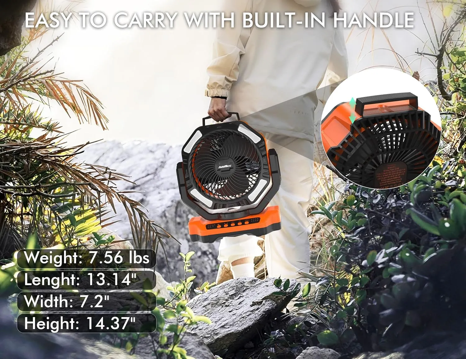 40000mAh Battery Operated Camping Fan, Rechargeable High Velocity Floor Fan, Auto Oscillation Remote Control Timer - Cordless Outdoor Fan for Car Travel RV Camp Garage Patio Hurricane Emergency
