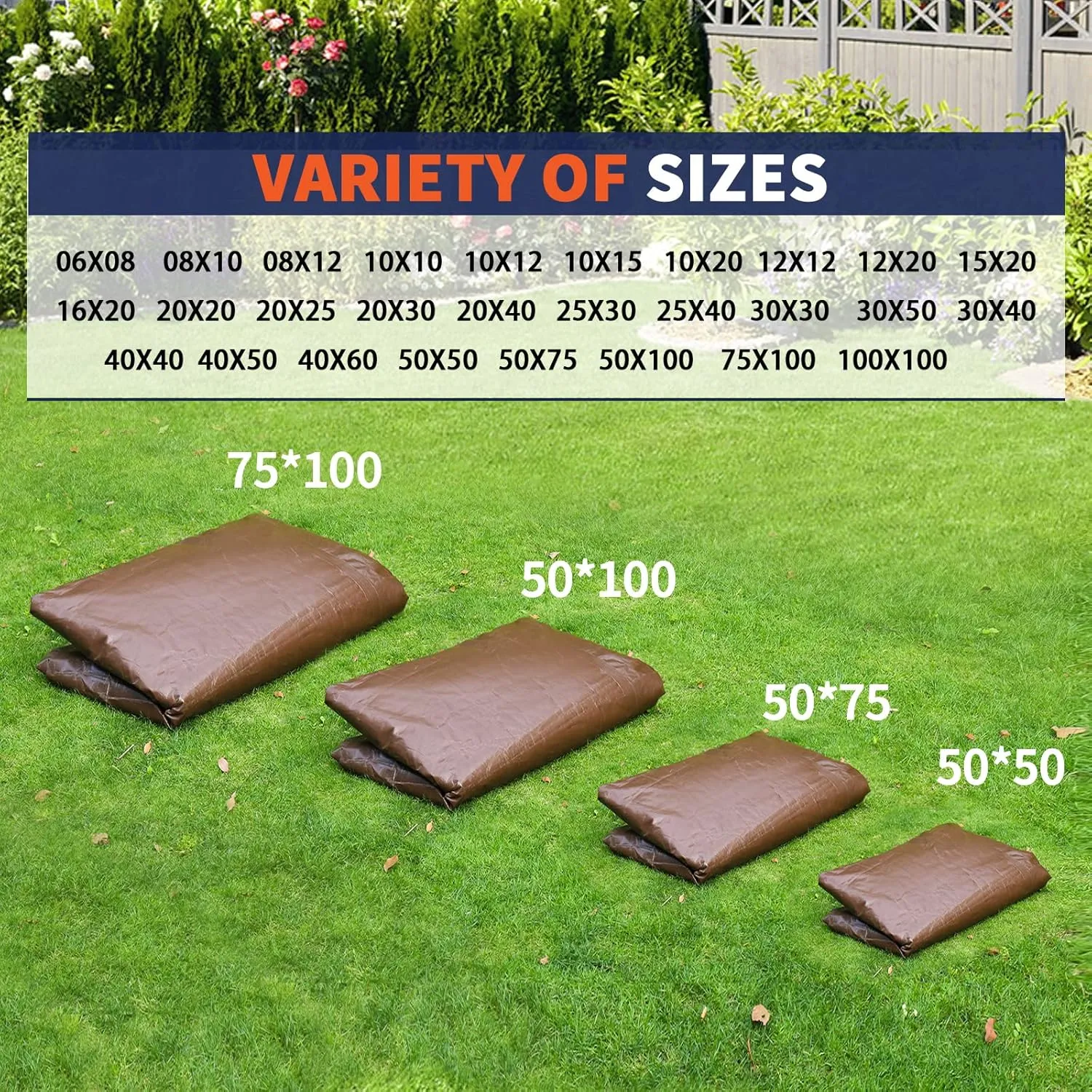 [40'X40'] RSW Heavy Duty Waterproof 12 Mil Safety Reversible Tarp Cover, UV Resistant, Rip and Tear Proof Tarpaulin with Reinforced Edges - for Roof, Camping, Patio, Pool Cover, Boat (Brown/Silver)