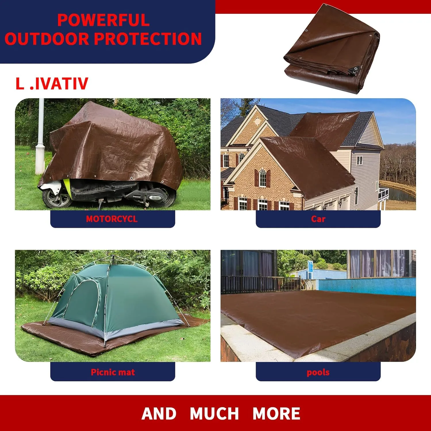 [40'X40'] RSW Heavy Duty Waterproof 12 Mil Safety Reversible Tarp Cover, UV Resistant, Rip and Tear Proof Tarpaulin with Reinforced Edges - for Roof, Camping, Patio, Pool Cover, Boat (Brown/Silver)