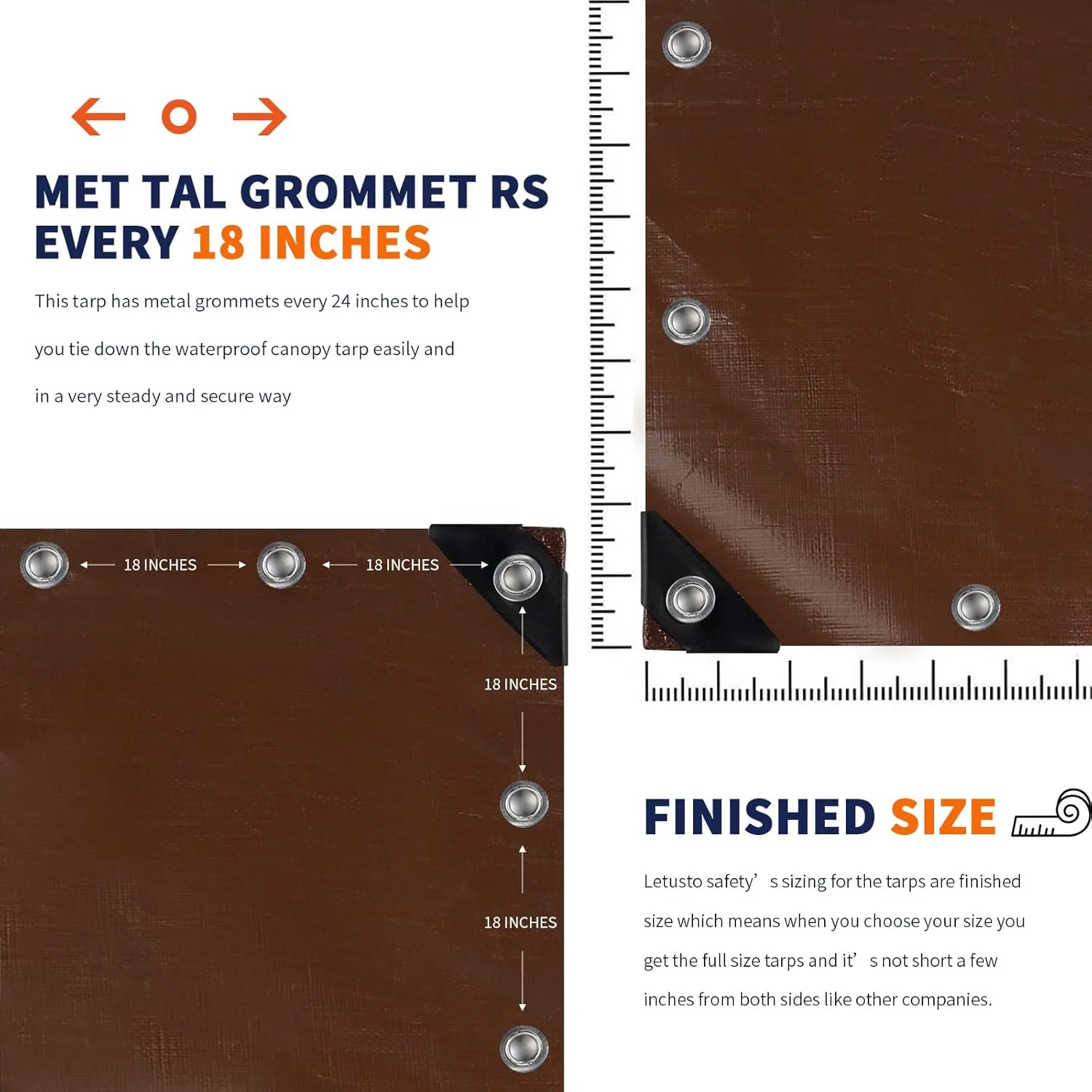 [40'X40'] RSW Heavy Duty Waterproof 12 Mil Safety Reversible Tarp Cover, UV Resistant, Rip and Tear Proof Tarpaulin with Reinforced Edges - for Roof, Camping, Patio, Pool Cover, Boat (Brown/Silver)