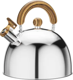 4.2 Quart Tea Kettle Stovetop Whistling for Stove Top Food Grade Stainless Steel Tea Kettles with Cool Wood Pattern Handle, Handle Silver