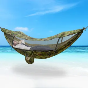 440lbs Camping Hammock with Mosquito Net,2 in 1 Hammock Tent Portable Double Hammock with Pocket,70D Nylon Spinning Camping Supplies,Camping Hammock for Outdoor Hiking Survival Travel (Camouflage)