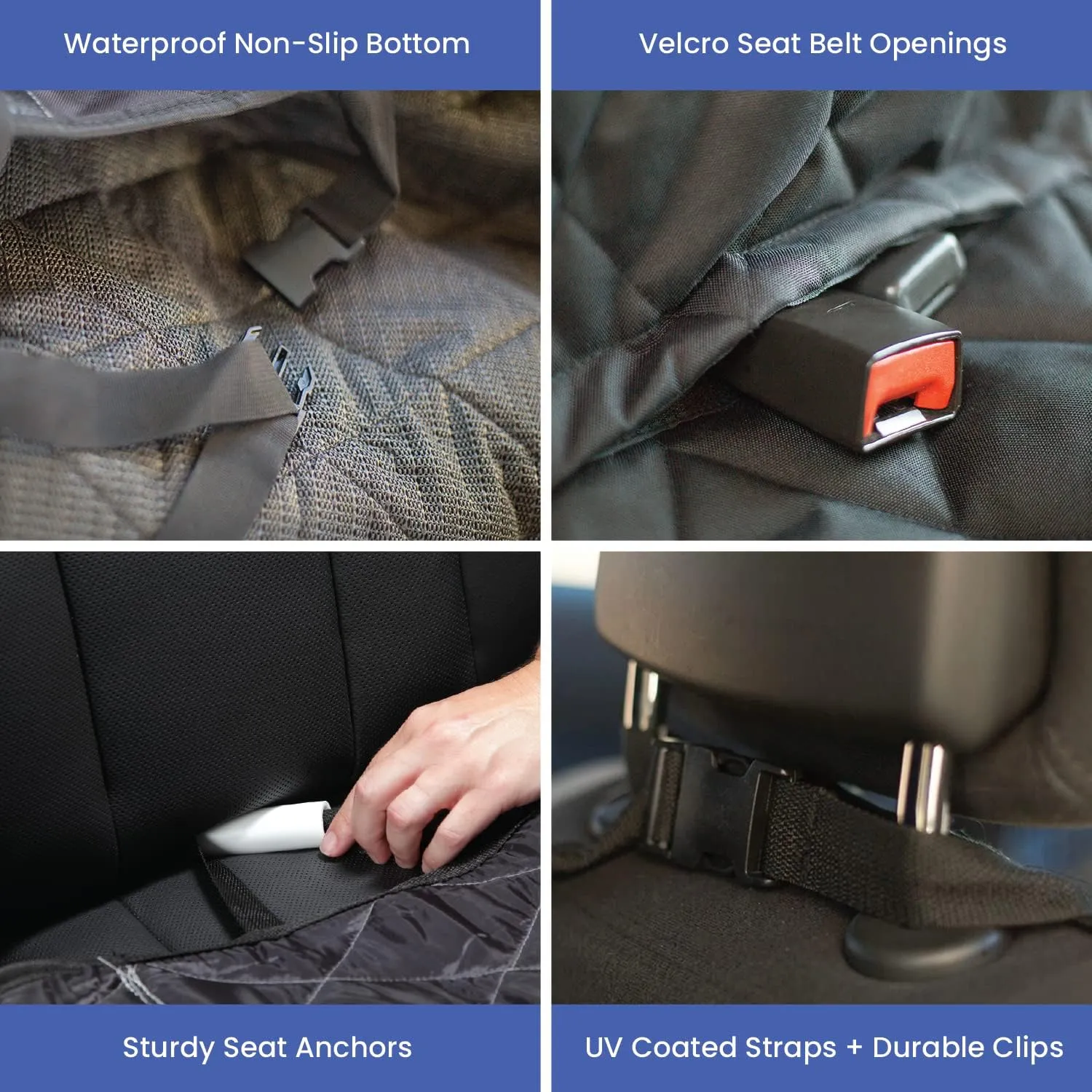4Knines Dog Backseat Cover with Hammock for Cars, SUVs, and Trucks – Waterproof Layers, Nonslip Seat Protector, Durable Nylon Clips, K9 Shield with Heavy Duty Thread, (Extra Large, Grey)