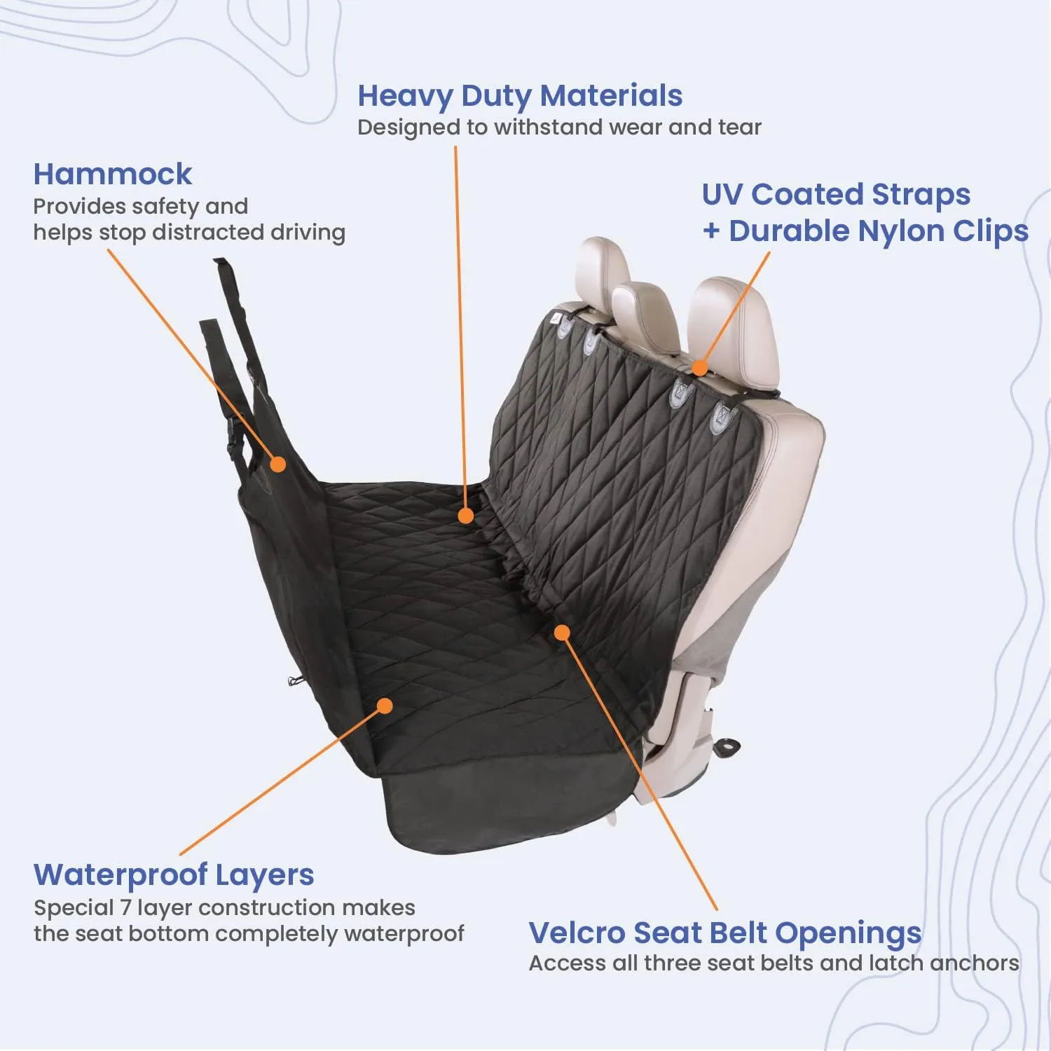 4Knines Dog Backseat Cover with Hammock for Cars, SUVs, and Trucks – Waterproof Layers, Nonslip Seat Protector, Durable Nylon Clips, K9 Shield with Heavy Duty Thread, (Extra Large, Grey)